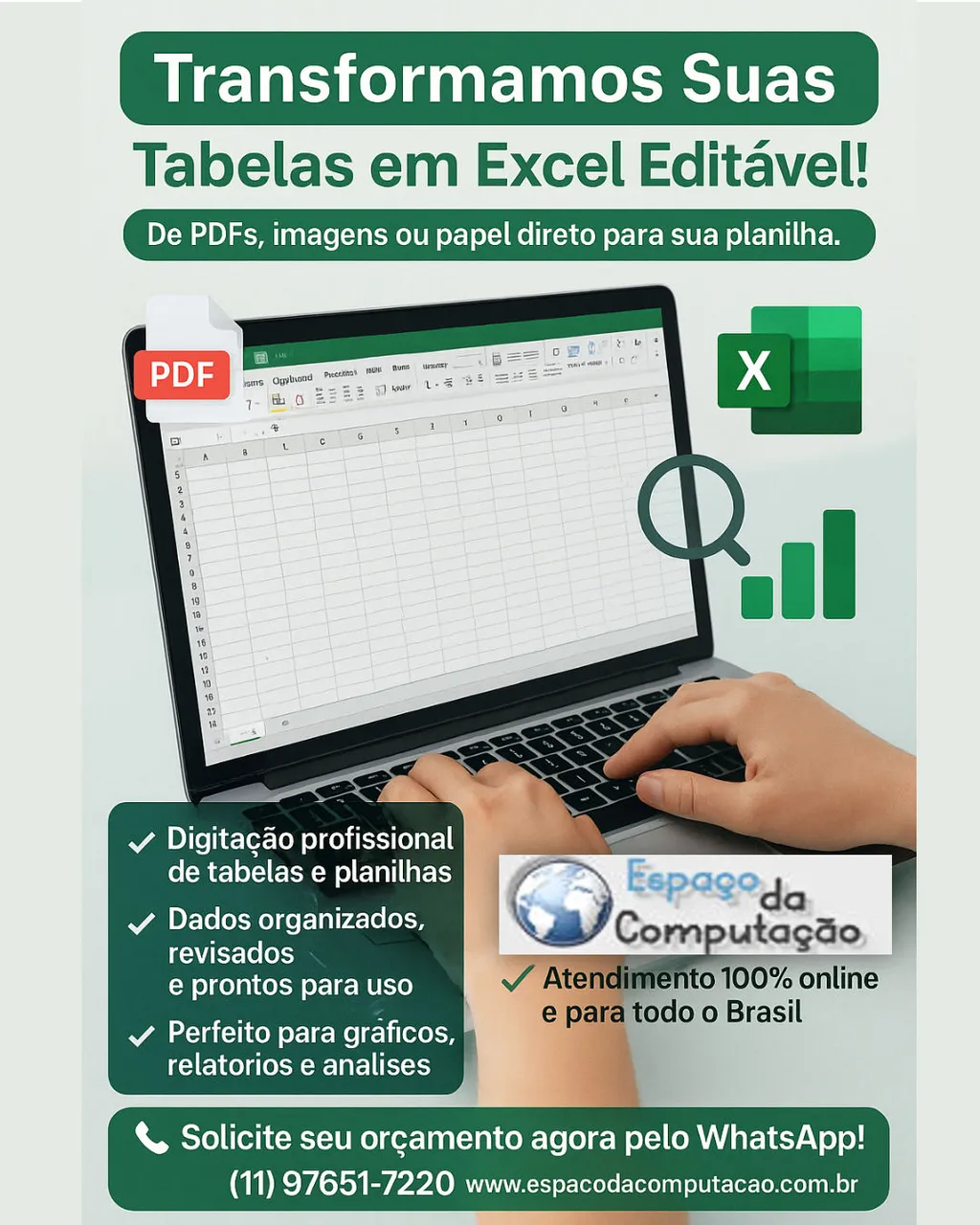 Digitamos suas Tabelas em Excel Editável