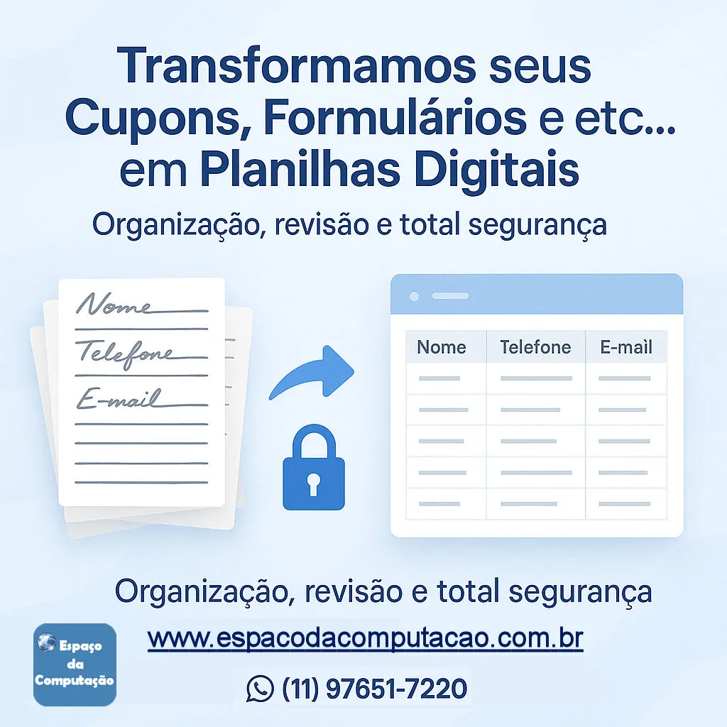 Transformamos seus Cupons, Fichas, Formulários em Planilhas Digitais