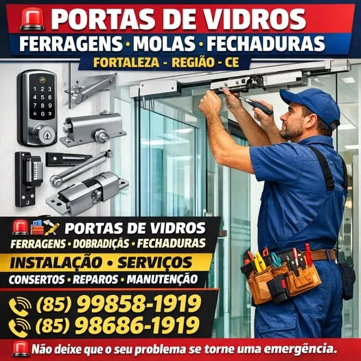 PORTAS  DE  VIDROS  MOLAS  FERRAGEN  CONSERTOS  FORTALEZA (85) 99858-1919   - Foto 1